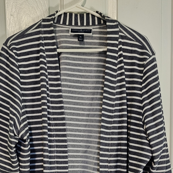 Karen Scott Navy and White Striped Cardigan Women's Sz XL - Picture 2 of 11